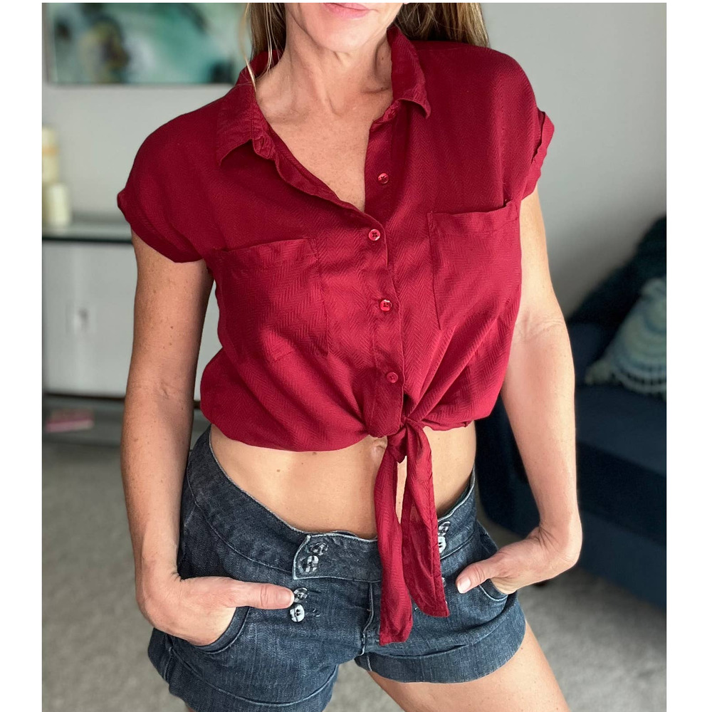 Guess Button Up, Tie Front Top, Size XS